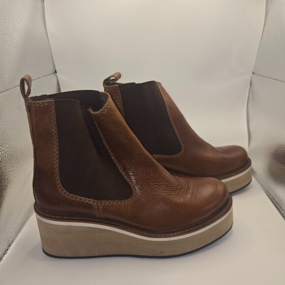 Diba True She Nah Women's Brown Leather Platform Chelsea Boots - Size 8.5 - Picture 2 of 7